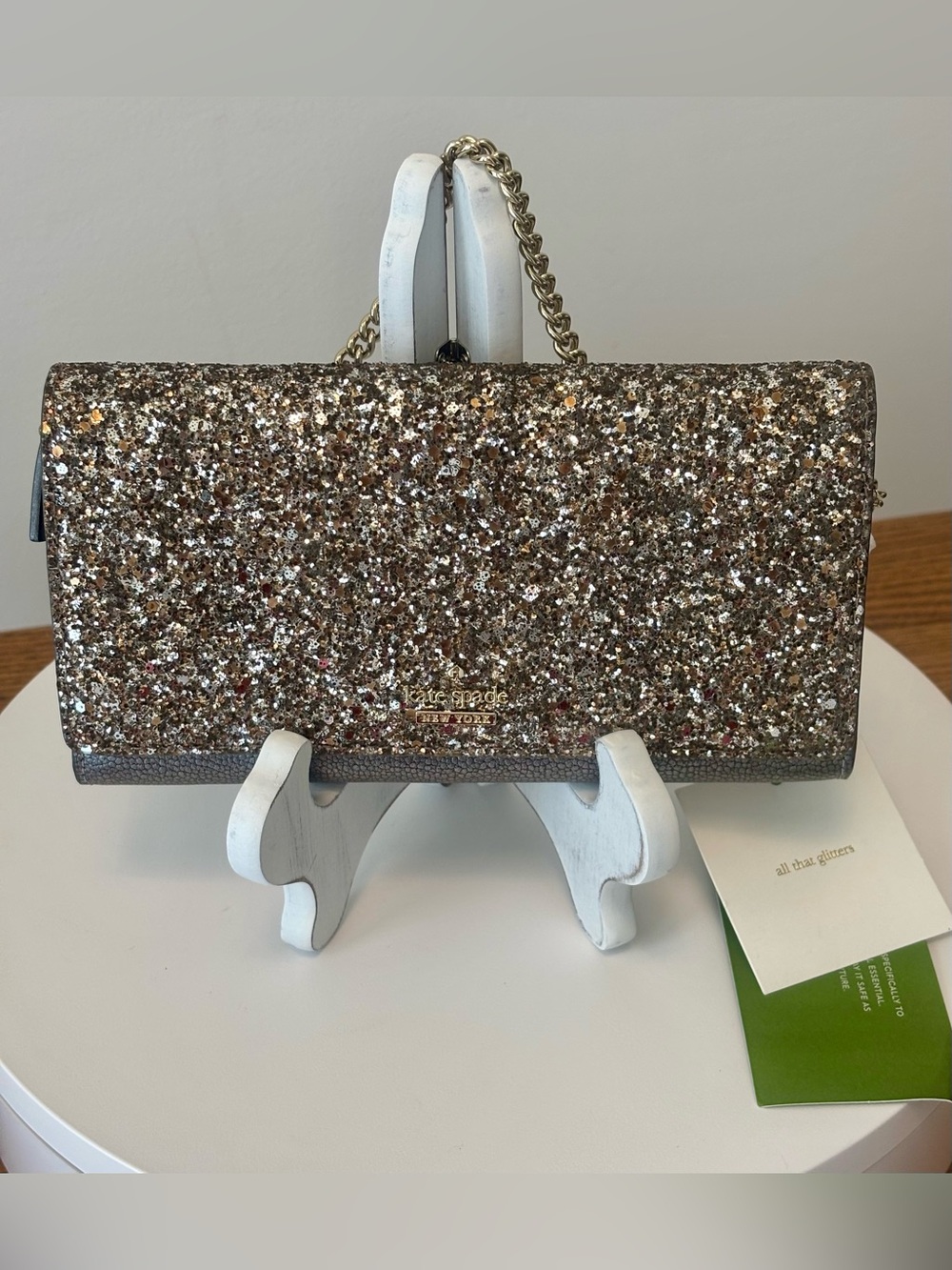 KATE SPADE LAUREL WAY GLITTER GUNMETAL CLUTCH/WALLET - NWT